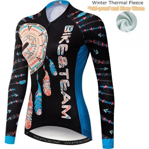 Cycling Jersey Long Sleeve women maillot ciclismo hombre Winter Thermal Fleece MTB bike shirt Cycle Clothing Flower Black