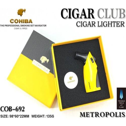 Windproof Powerful COHIBA Triple Torch Lighter BBQ Jet Gas Cigar Lighter Turbo Metal Kitchen Cigar Spray Gun Outdoor Gadgets Man