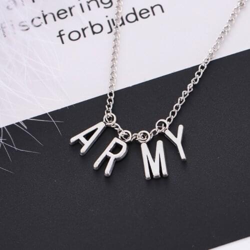 Kpop Jewelry ARMY Letter Necklace for Woman Alloy Letter Bangtan Boys Fan Necklace Fashion Party Accessories Gift Girl BTS-114