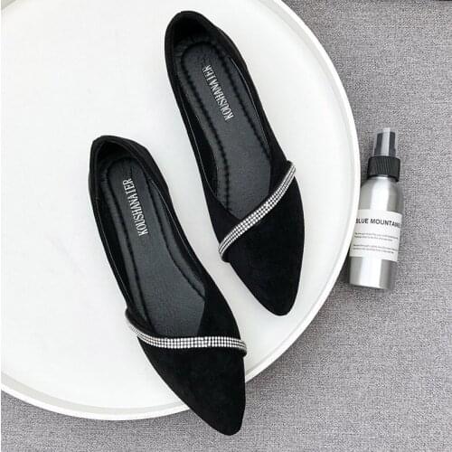 Women Flats Bling Slip on Flat Shoes Pointed Toe Boat Shoes Crystal Ballet Flats Black Loafer Comfortable Shoes Autumn 8339N