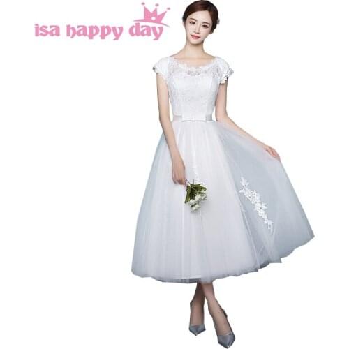 Elegant prom dresses elegant women scoop neck lace tea length ivory color tulle dress gown size 8 mariage occasion H3997