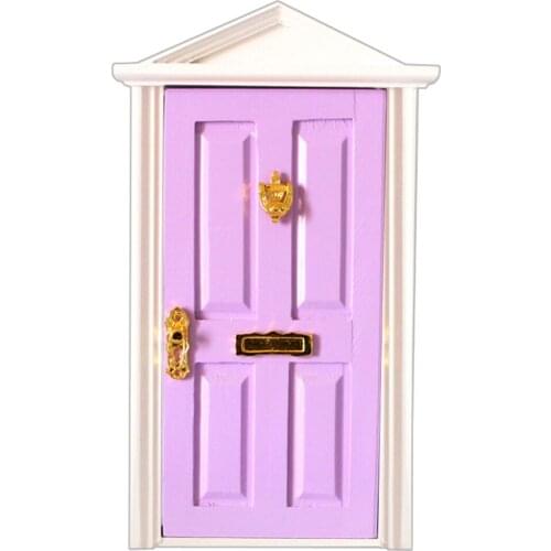 1 Piece 1:12 Scale Dollshouse Miniature 4-Panel Hardware Wooden Fairy Doors for Dollhouse Accessory - Purple