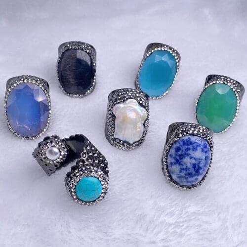 1PCS Hot Selling Fashion Unique Natural Stone Quartz Crystal Druzy Irregular Wedding Ring for Women 2021 New Arrival
