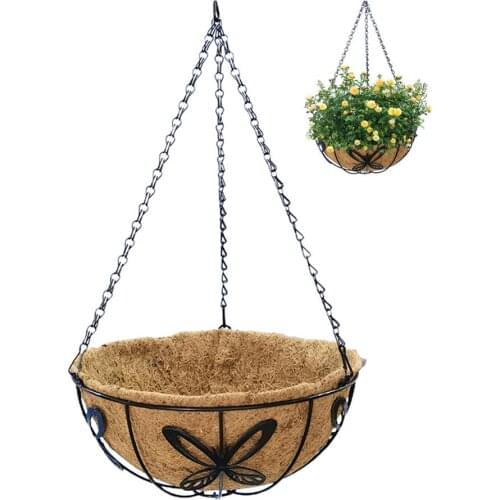 10/12 Inch Metal Planter Basket with Coconut Liner Hanging Plant Pot Holder Basket Liners Planter Round Wire Plant Holder