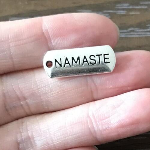 12PCS Bulk Inspirational Namaste Charms Zinc Alloy Rectangle Word Affirmation Charm Pendants for Bracelet Zipper Pulls
