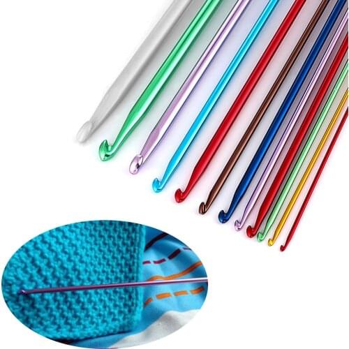 14 Size Tunisian Afghan Crochet Hooks Multicolor Aluminum Knitting Needles Hook 2.5mm-11mm Weaving Tool Long Sweater Needle