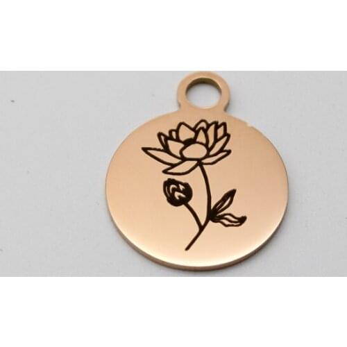 20pcs Stainless Steel Birth Flower Charm July Waterlily Stainless Steel Pendant Birthday Gifts Charm DIY Handmade Accessories