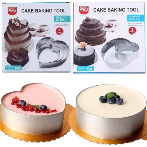 3Pcs/Set Mousse Ring Cake Baking Tools Stainless Steel Round Heart Shaped Cake Dessert Mould