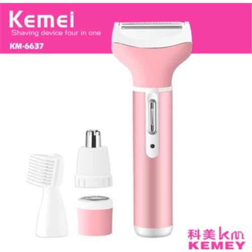 Kemei 4in1 Kit Lady Shaver Epilator Nose Beard trimmer Stainless Blade Women Razor Body Hair Removal Machine KM-6637