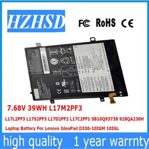 7.68V 39WH L17M2PF3 L17L2PF3 L17S2PF3 L17D2PF2 L17C2PF1 5B10Q93738 928QA230H Laptop Battery For Lenovo IdeaPad D330-10IGM 10IGL