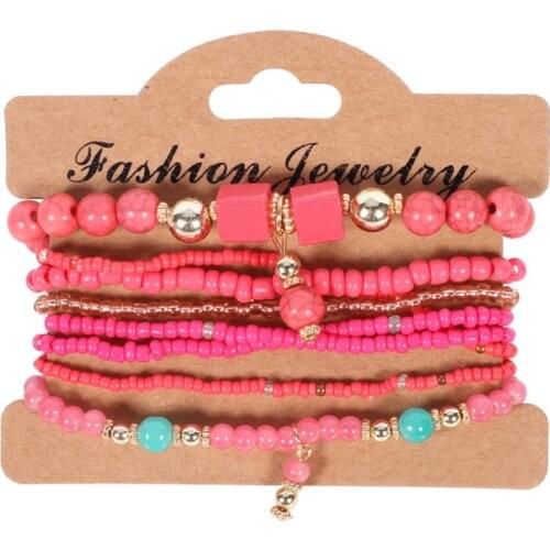 8 Pieces / Set Multi-layer Crystal Bead Tassel Amulet Bracelet Suitable For Women Bohemian Handmade Elastic Womens Bracelet