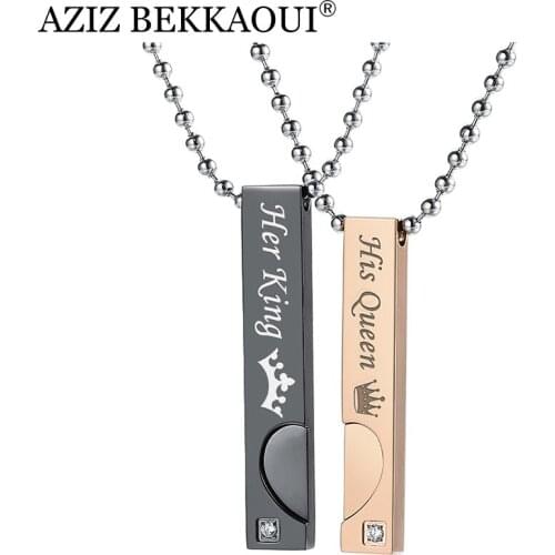 AZIZ BEKKAOUI Couple Necklaces with Box Best Gift Necklace For Lover Stainless Steel Men Female Fashion Jewelry Drop Shipping