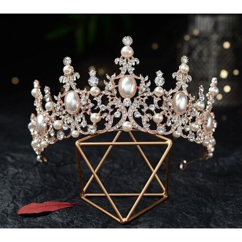 Baroque Luxury Silver Plated Crystal Pearls Bridal Tiaras Crown Rhinestone Pageant Diadem CZ Headbands Wedding Hair Accessories