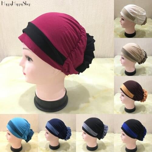 Big Flower Patchwork Turban India Headwear Muslim Islamic Turban Headband Wraps Women Hair Lose Cap Chemo Hat Elastic Bonnet