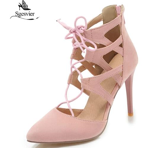 Sgesvier Sexy Women Close Toe Lace up Heels Sandals Woman sandals Thin Heel Women Shoes High heels Gladiator Size 32-45 G202