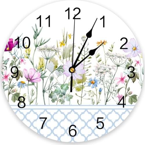 Blue Morocco Spring Flower Wildflower White New Wall Clock Fashion Living Room Quartz Watch Modern Home Decoration Round Clocks