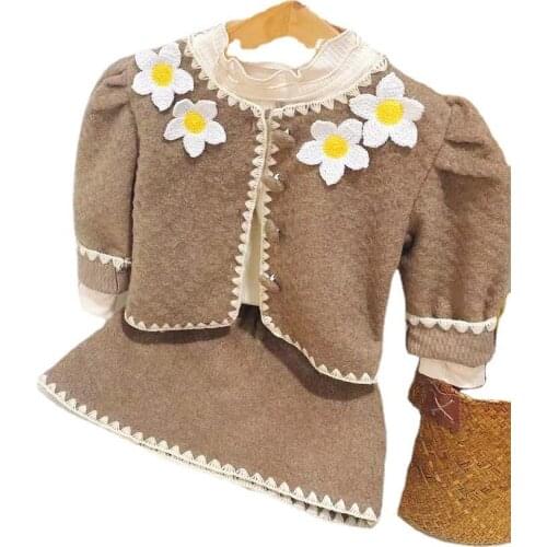 Toddler Kids Girls Clothes 2021 Autumn Winter Children Christmas Single Breasted Sweater Skirts Suit 2Pcs Toddler Clothing Set