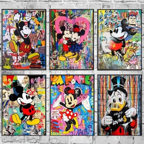 Disney Funny Mickey Mouse Graffiti Art Canvas Printings Poster and Print Wall Street Art Pictures Cuadros for Living Room Decor