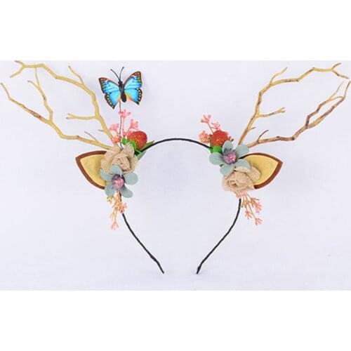Women Girls Christmas Fairy Tale Reindeer Antler Headband Cat Ear Hair Hoop Headdress R58E