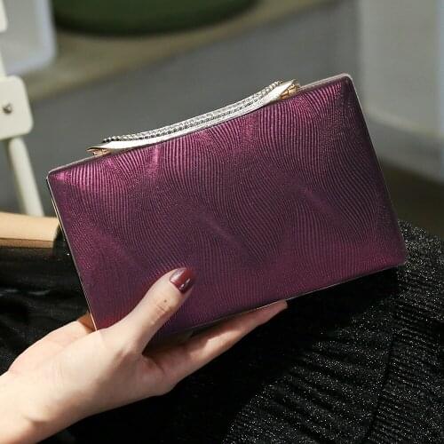 European Vintage Pleated PU Clutches Bag Purple Green Red Evening Bag Double Chains Handbag Lipstick Makeup Purse Shoulder Bag