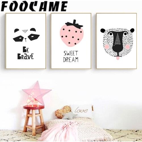 FOOCAME Sweet Dream Strawberry Cartoon Animal Poster Childrens Prints Nursery Wall Art Canvas Painting Kids Decoration Pictures