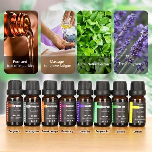 High-end custom 8-flavors Plant Essential Oils Bergamot Ylang Skin Care tea tree lemonOil Water-soluble Oil 10ml Relieve Anxiety