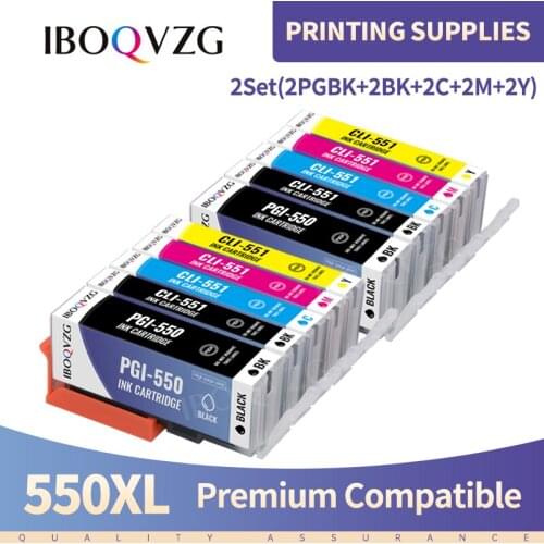 IBOQVZG PGI-550 CLI-551 For Canon Ink Cartridges PGI 550 CLI 551 for Pixma iP7250 MG5450 MG5550 MG5650 MG5655 MG6350 MG6450