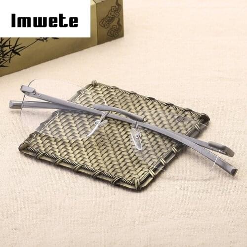 Imwete Mens Womens Aluminum Metal Rimless Reading Glasses Clear Mirror Goggles Man Business Frameless Reading Glasses