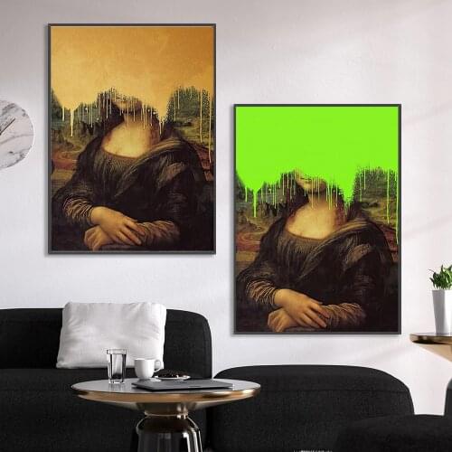 Mona Lisa with head Graffiti covered Canvas Painting On Wall Art Poster And Prints Funny Picture For Living Room Decor Cuadros