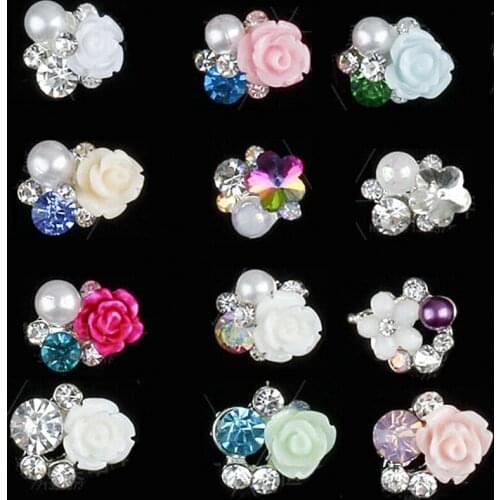 10pcs Nail Crystal Rhinestone Flower 15-Style (JE269-283) Nail Crystal Jewelry Pearl Stone DIY Nail Art Accessory Decor Crystals
