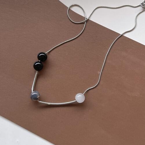 Fashion Simple Color Contrast Necklaces For Women Titanium Steel OL Style Clavicle Chain Cute Romantic Jewelry Collar Statement