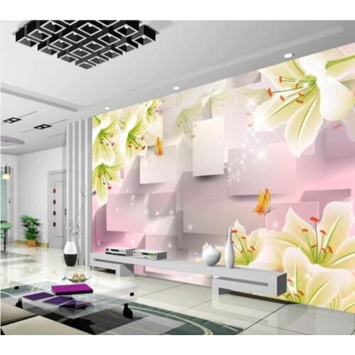 Custom Wall Mural Modern Art Painting High Quality Mural Wallpaper Lily 3D Box TV Background Wall 3D Wallpape