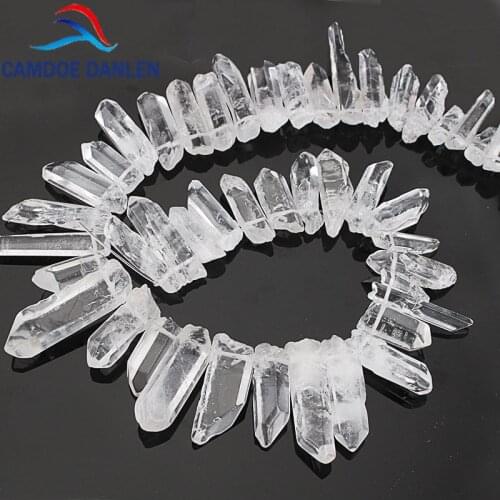 Natural Clear Raw Quartz Long Point Pendants Rock Crystal Pillar Top Drilled Briolettes Stick Beads 15" Strand Diy Jewelry Part