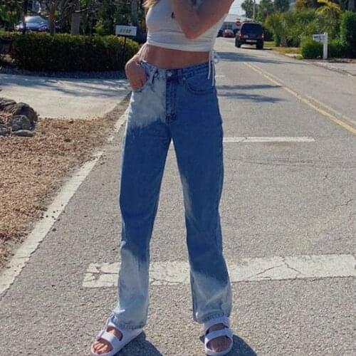 B-TOTO American Retro Light Blue Niche Tie-dye Jeans Womens Trendy Ins High-waist Straight-leg Pants 2021 New Fashion