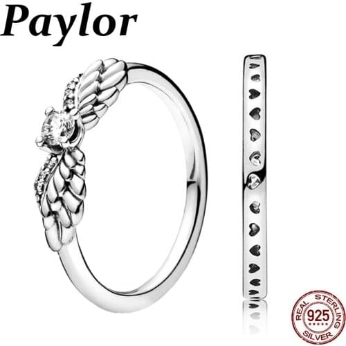 Paylor 2021 Luxury 925 Sterling Silver Women Rings Sparkling Angel Wing Rings for Women Engagemen Anniversary DIY Jewelry