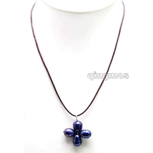 SALE Big 10-11mm black rice Natural Freshwater Pearl pendant & Black Leather 18" Necklace-5922 wholesale/retail Free shipping