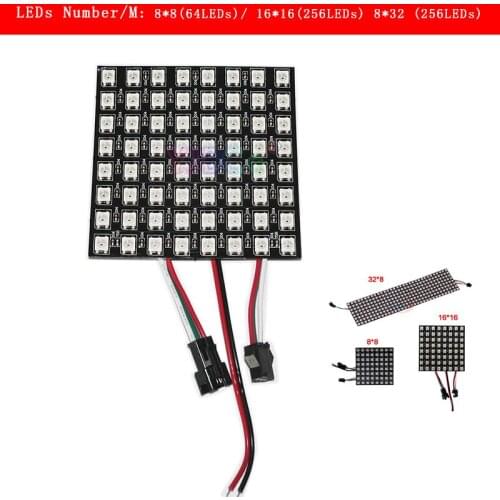 Full Color WS2812B Panel Screen DC5V 8*8/16*16/8*32 Pixel 5050 RGB 256 Pixels Digital Programmed Addressable LED Strip Screen