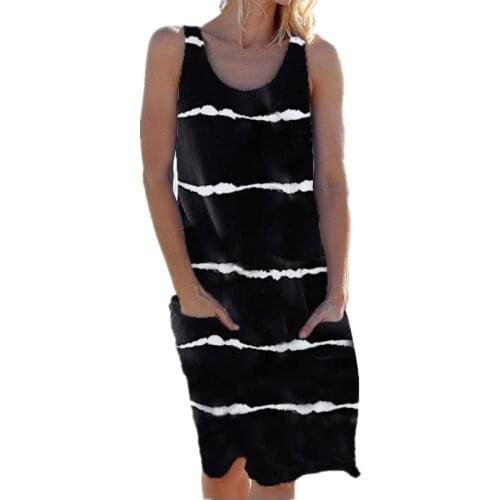 4XL 5XL Large Size Casual Loose With Pockets Dresses Sleeveless Dress For Summer 2021 Women Fashion O-Neck Stripe New Dress