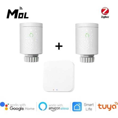 MOL Tuya 2pcs Smart ZigBee Radiator Actuator Programmable Thermostatic Radiator Valve Temperature Controller Support Alexa