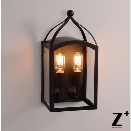 Industrial Vintage Wrought Metal Iron Clear Glass Wall Lamp House Shape Free Shipping