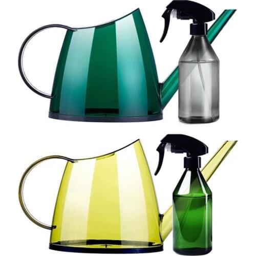 2pcs Transparent Watering Can Spray Bottle Gardening Household Long Mouth Pouring Kettle Sprinkler Sprayer For Plants 300ml