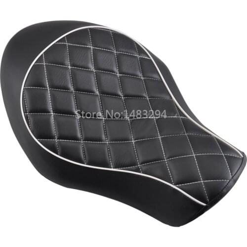 Rhombus Black Leather White Border Seat Solo Saddles Front Rider Cushion Fit For Harley Sportster XL 883 1200 2005-2013
