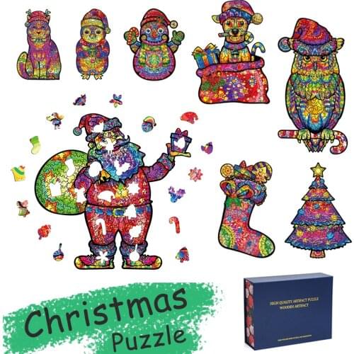 Christmas Series Unique Animal 3D Wooden Puzzle Adult Jigsaw Puzzle Gift Wrapping Box Puzzle Children Wooden Christmas Toy Gifts