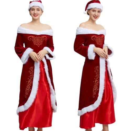 Christmas Santa Claus Costume Cosplay Dress Hat Clothes Fancy Party In Christmas Men Female Costume Suit For Adults