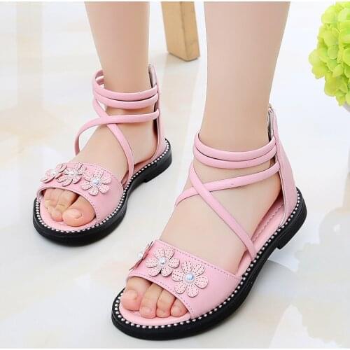Children Flat Beach Shoes Gladiator Sandal Kid Princess Summer Shoes Girl Roman Flower Fashion Sandals 2021 Size 33 3 7 12 Years