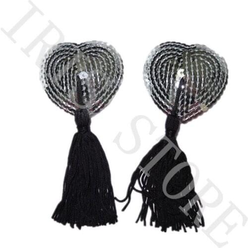 Sliver Sequin Tassel Heart-shaped self-adhesive Sexy nipple cover / Sequin breast pasties