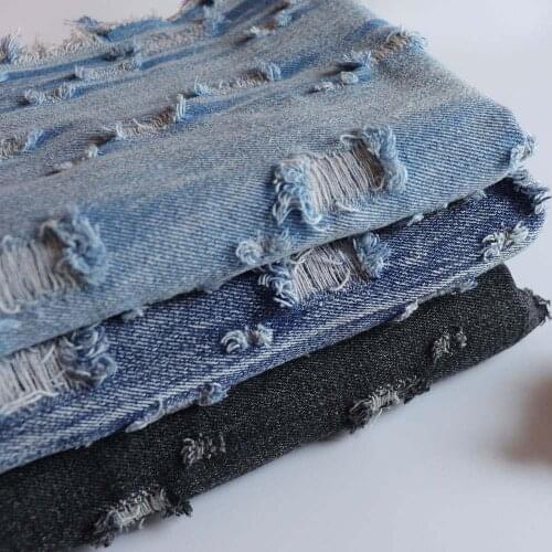 50X150cm Blue Jeans Fabric With Broken Holes For Sewing Pants Jackets Blazer Fashion Denim DIY Textiles Garment Materials Telas