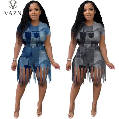 VAZN 2021 Tie Dye Print Sport Wind Outfits Sport Party Women 2 Piece Set Women Short Sleeve Top And Short Pant Sets