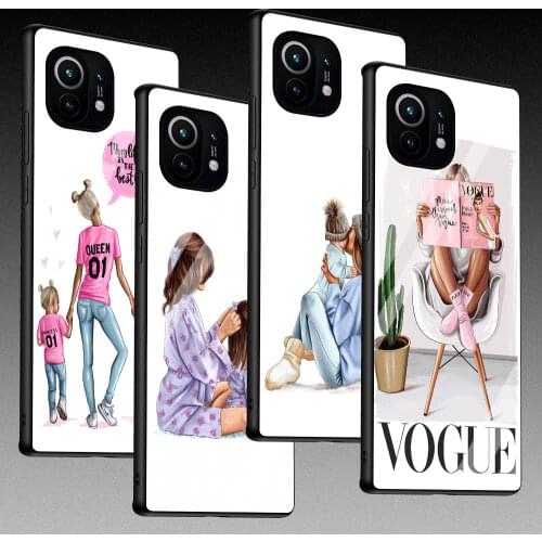 Black Girl Queen Mom Baby Glass Phone Case For Xiaomi Poco X3 NFC F3 Mi 10T Pro 9T Note 10 Lite 11 Ultra 5G 11i CC9E CC9 Cover