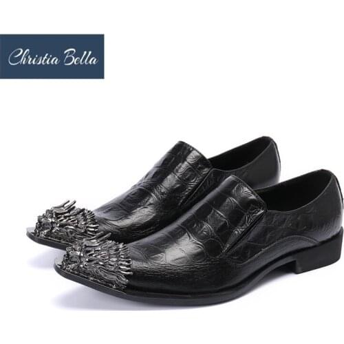 Trending Fashion Mens Dress Shoes Pointed Iron Dragon Toe Genuine Leather Business Shoes Men Wedding Party Oxford Shoes